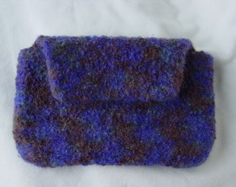 Hand Knit Felted Wool Clutch in Blue, Brown, Sage