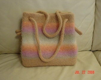 Hand Knit Felted Wool Spring Colors Striped Bag