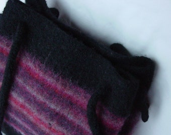 Hand Knit Felted Wool Striped Bag in Wine, Purple, and Red