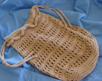 Hand Knit Market Bag in Tan