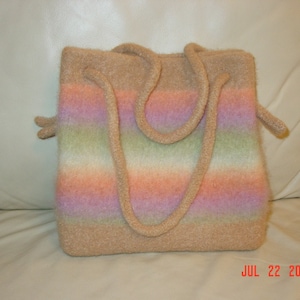 Hand Knit Felted Wool Spring Colors Striped Bag