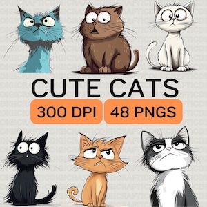 Quirky Cat clipart PNG Whimsical Kitten Sublimation clip art cute animals Whimsy graphics Elongated Cats Funny illustrations Cat lover gift