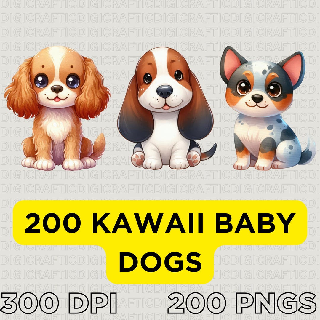 200 Kawaii Baby Dog Clipart Bundle | Cute Puppy Digital Pngs | Adorable ...