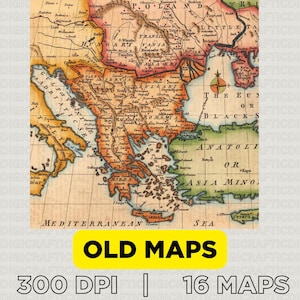 16 Ancient Map Clipart Bundle | Vintage World Map Digital Download | Old Map Junk Journal & Scrapbook Supply | Historical Atlas PNGs