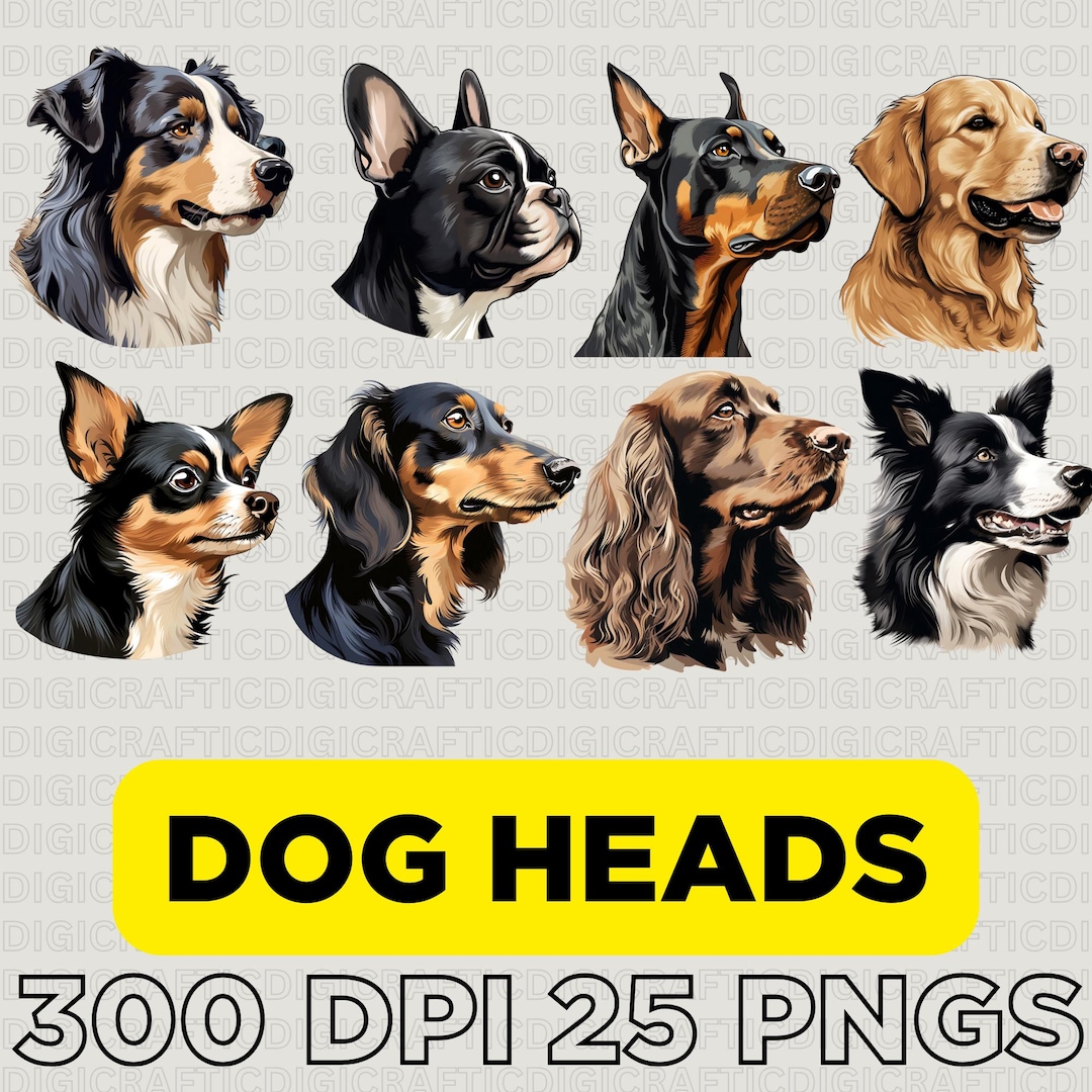25 Dog Heads PNG Bundle | Complete Dog Breeds Svg | Dog Heads for ...