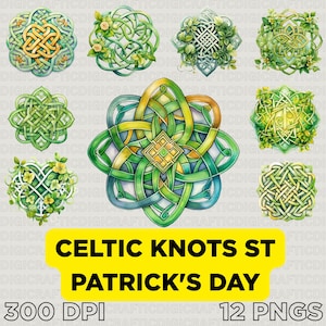 St. Patrick&#39;s Day Celtic Knot Clipart Bundle – 12 Green Irish Knots PNGs for Sublimation & Crafts