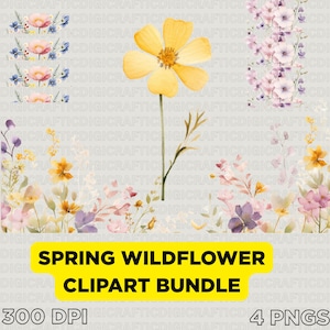 Spring Wildflower Clipart Bundle – Watercolor Floral PNG Set