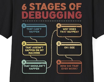 Retro Vintage, 6 Stages of Debugging, Programmer Programming T-Shirt