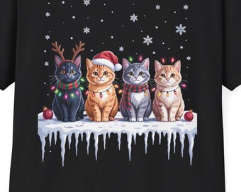 Christmas Cats T-Shirt: Reindeer, Santa, Lights, Cat Lover Gift