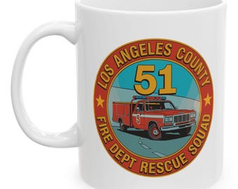 Emergency Squad 51 Coffee Mug: Vintage Fire Truck Design