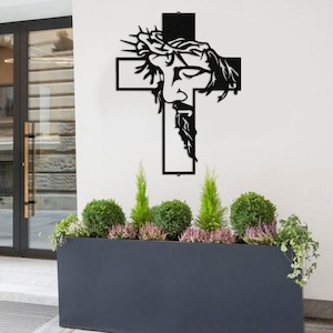 Christ Cross Metal Sign Wall Hanging, Jesus Face In A Cross - Christian Religious - Metal Art Decor, Christian Gift, Father Day Gift