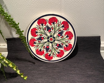 Turkish Handmade  Glazed Ceramic Trivet Hot Plate– Traditional, Heatproof & Food-Safe