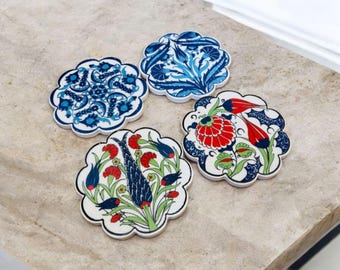 Turkish Hand Made Ceramic Coasters(set of 4) Hot plate- Glazed