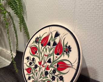 Turkish Handmade  Glazed Ceramic Trivet Hot Plate– Traditional, Heatproof & Food-Safe