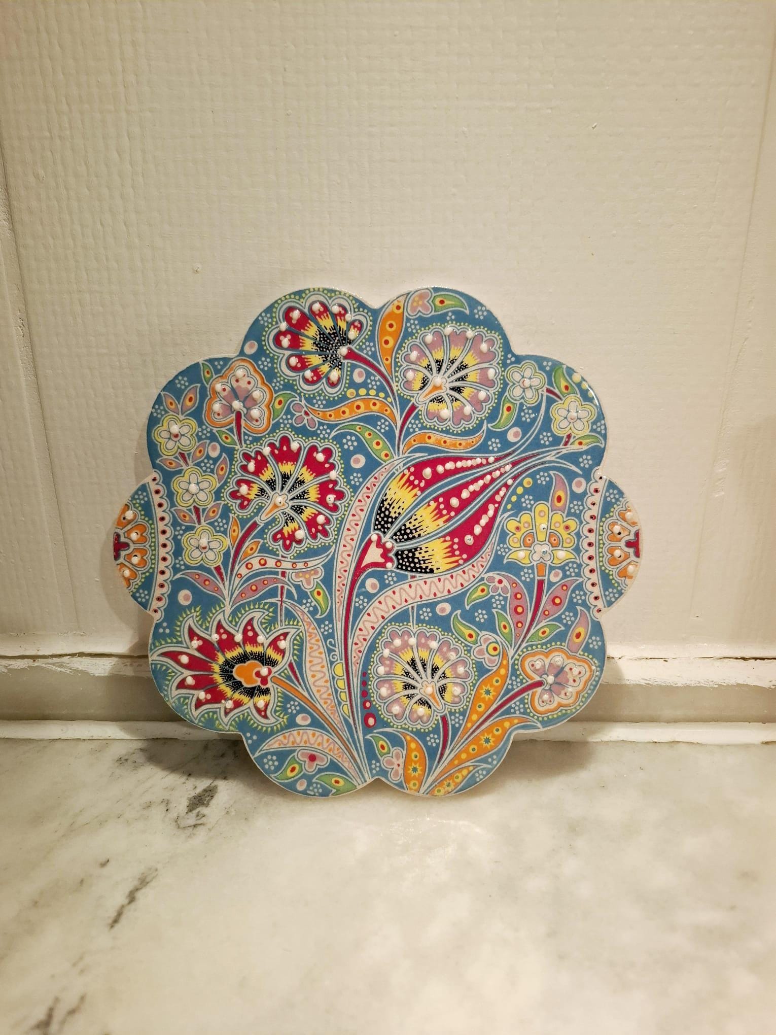 Turkish Handmade  Glazed Ceramic Trivet Hot Plate– Traditional, Heatproof & Food-Safe