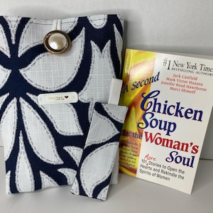 Book Sleeve With Bookmark: Navy And White, Book Lovers, Birthday Gift, Home Deco Fabric.