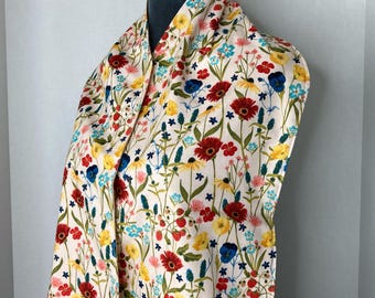 Floral Adult Bib Scarf: Cotton Dinner Scarf with Flannel Lining