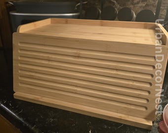 Handmade Bamboo Bread Box with Cutting Board Lid: Kitchen Storage