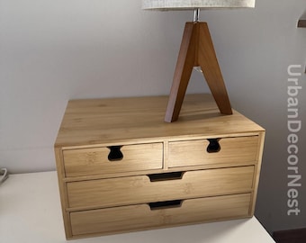 Natural Bamboo Desktop Organizer: 4-Drawer Office Storage
