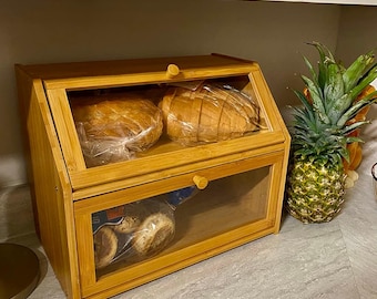 Double Layer Bamboo Bread Box: Farmhouse Kitchen Storage