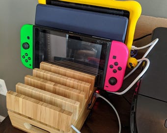 Bamboo Charging Station Organizer for Multiple Devices | Cable Storage | Cord Organizer Box | Watch Holder | Charging Station Box