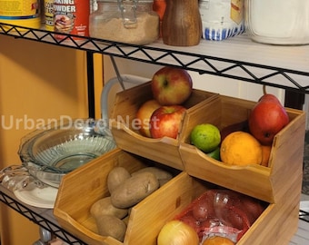 Bamboo Pantry Storage Bins - Stackable Kitchen Organizer Set