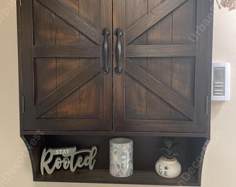Rustic Wooden Wall Mounted Medicine Cabinet: Farmhouse Bathroom Storage