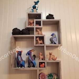Intersecting Cube Floating Wall Shelves: Modern Wood Storage - Set of 4
