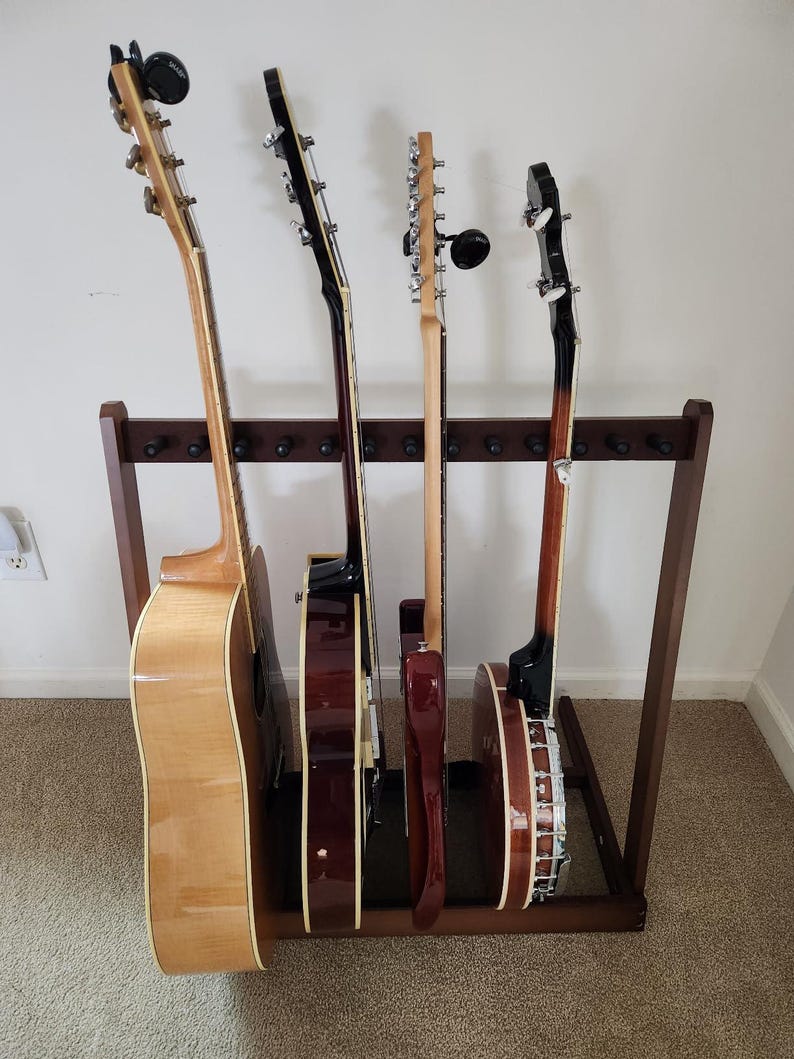 Wood Guitar Rack for 5 Guitars and Basses | Acoustic Guitar | Music ...