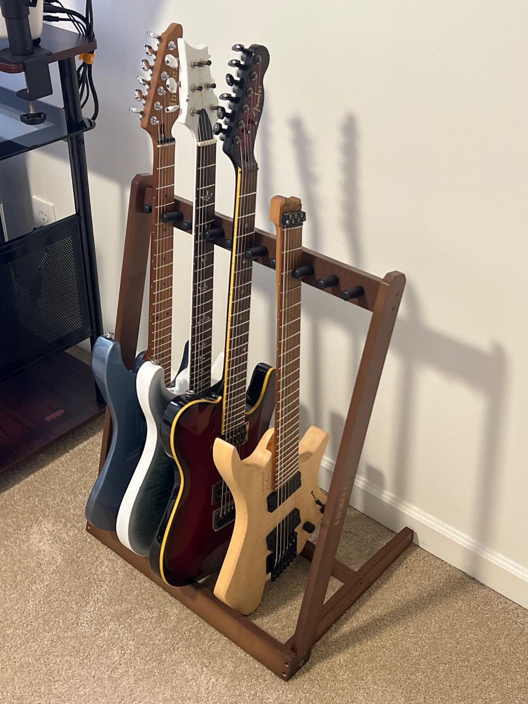 Wood Guitar Rack for 5 Guitars and Basses | Acoustic Guitar | Music ...