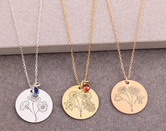 Beste Freundinnen 3er Set - Geburtsblumen Kette - Bestie Halsketten-Set, 3 beste Freundinnen Geschenk, Freundschaftskette für 3, Schwester Halskette