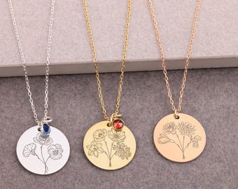 Beste Freundinnen 3er Set - Geburtsblumen Kette - Bestie Halsketten-Set, 3 beste Freundinnen Geschenk, Freundschaftskette für 3, Schwester Halskette