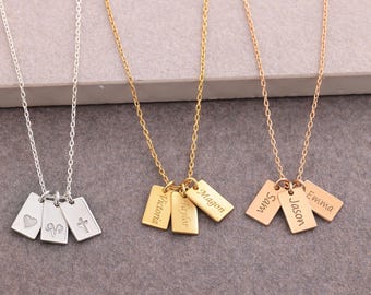 Engraved Vertical Bar Necklace With Multiple Names, Dainty Bar Necklace for Mother's Day Gift in gold or sterling silver, Gift for Mom