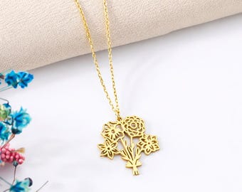 Beste Freundinnen 3er Set - Geburtsblume Halskette - Bestie Halsketten-Set, 2 Freundschaftskette für 3, Schwester Halskette