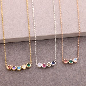 14K Solid Gold Family Birthstone Necklace, Birthstone Gift, Christmas Gift, Bridesmaid Gift, Gift for Mom, Birthday Gift, Birthstone Jewelry