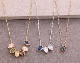 Gold Oval Stones Necklace, Birthstone Necklace for Mom, Custom Family Birthstone Necklace, Silver Multiple Stone Necklace, Christmas Gift
