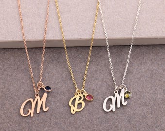 Dainty Initial Necklace with Birthstone, Custom Letter Necklace, Birthstone Jewellery, 18th Birthday Gifts for Her, Christmas Gift