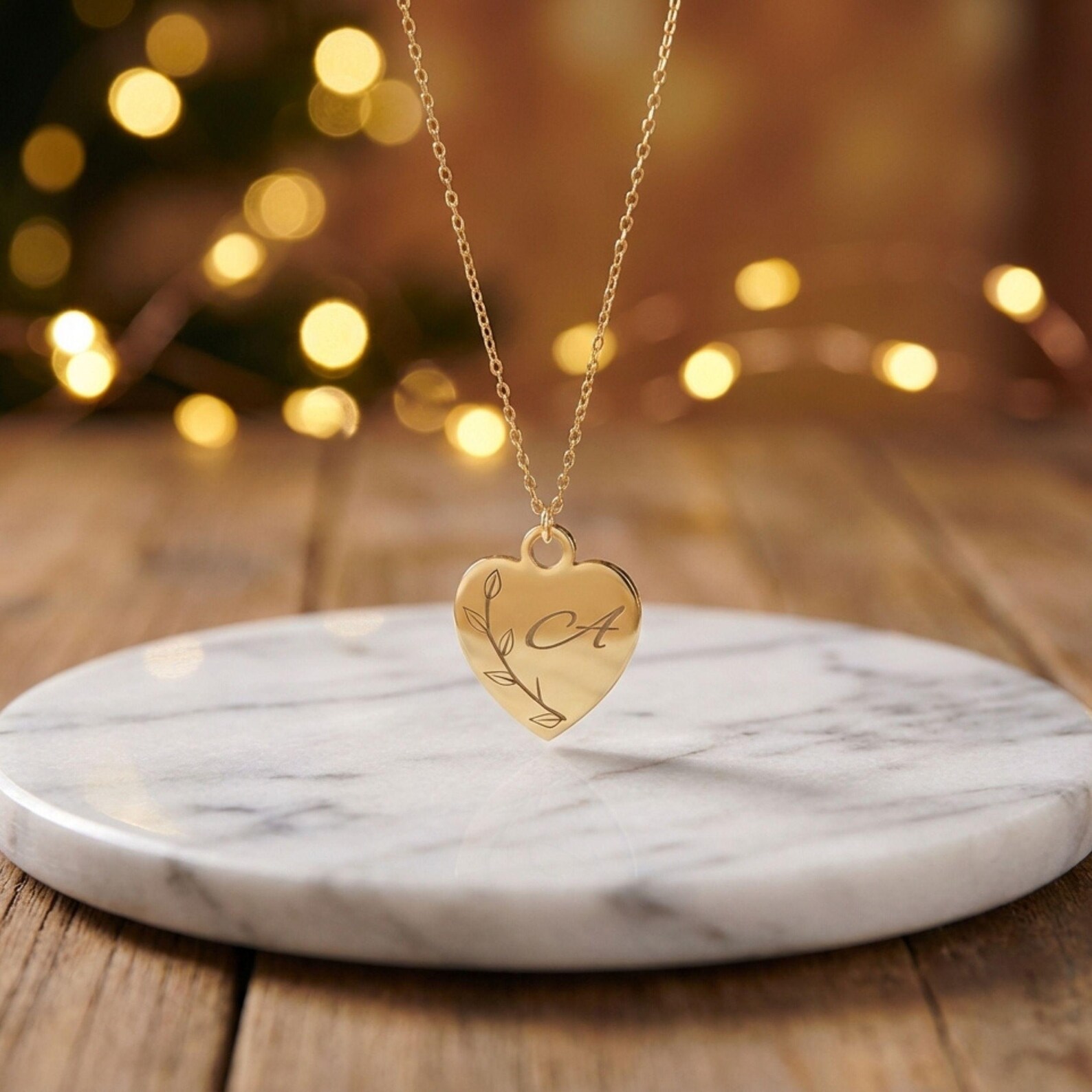 Personalized Heart Necklace, Custom Initial Heart Necklace, Custom Letter Heart Necklace, Olive Branch Jewelry, Gift for Mom, Gift for Her