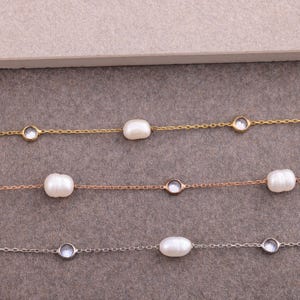 White Pearl Zircon  Pearl Bracelet, Dainty 14k Gold Bracelet, Pearl Beaded Bracelet, Simple Bracelet, Bridesmaid Gift, Mothers day Gift