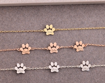 Engraved Paw Print Bracelet, Gift for Pet Lovers, Pet Memorial Gift, Pet Name Bracelet, Pet Keepsake Jewelry, Paw Bracelet,Dog Mom, Cat Mom