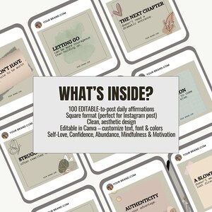 100 Daily Affirmation Instagram  Templates I Aesthetic Social Media Templates I Editable Canva Qoutes Template