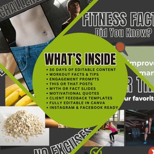 30 Editable Fitness Social Media Templates for Fitness Coaches I Personal Trainers I Gyms I Wellness & Health Influencers I Canva Editable