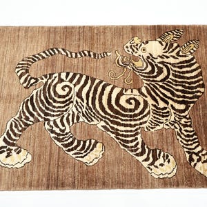 3x5 タイガーブラウン エリアラグ、アフガン手織り植物染めウール、伝統的なオリエンタルデザイン