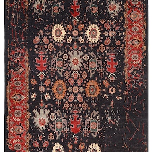 9x12 Bidjar Abstract Navy Blue Area Rug, Hand Knotted Rug, Rug for Livingroom, Bedroom Rug, Veg Dyes wool, Office Rug, Afghan Rug, 9x11&#39;10