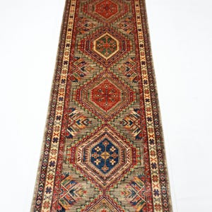 10 ft Kazak Gray Runner Rug, Afghan Hand Knotted Veg Dye Wool Rug, Bedroom Rug, hallway Rug, office Rug, Tribal Oriental Rug 2&#39;9x9&#39;8