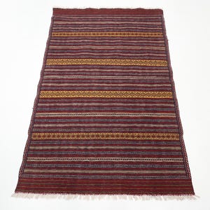 3x5 Handmade Striped Kilim Area Rug, Bedroom Rug, kitchen Rug, Natural Wool Kilim, bathroom Kilim, Afghan Tribal Oriental Rug, 3'2x4'9