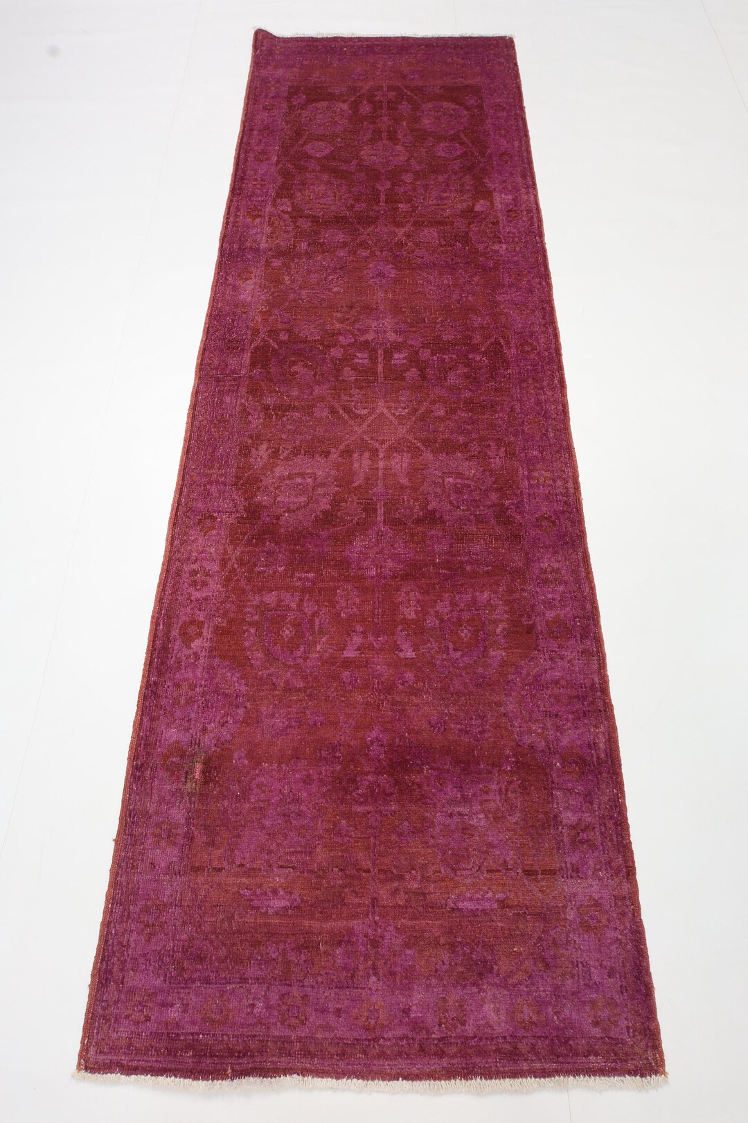 8 Ft Low Pile Over Dye Wool Purple Runner Rug, Hand Knotted Rug ...