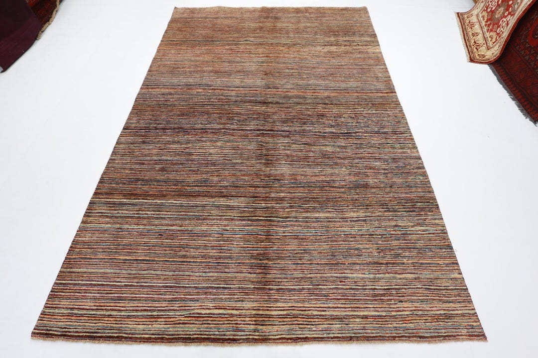 7x10 Gabbeh Tribal Striped Area Rug, Afghan Hand Knotted Veg Dye Wool ...