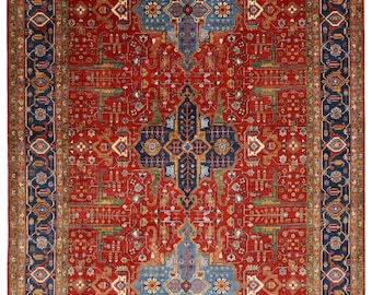 10x14 Hand Knotted Ziegler Area Rug, Red and Blue Oriental Carpet