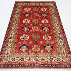 6x8 Tribal Kazak Red Area Rug, Hand Knotted Rug, Home & Livingroom Rug, Bedroom Rug, Veg Dyes wool, Oriental Rug, Afghan Rug, Kids Room Rug